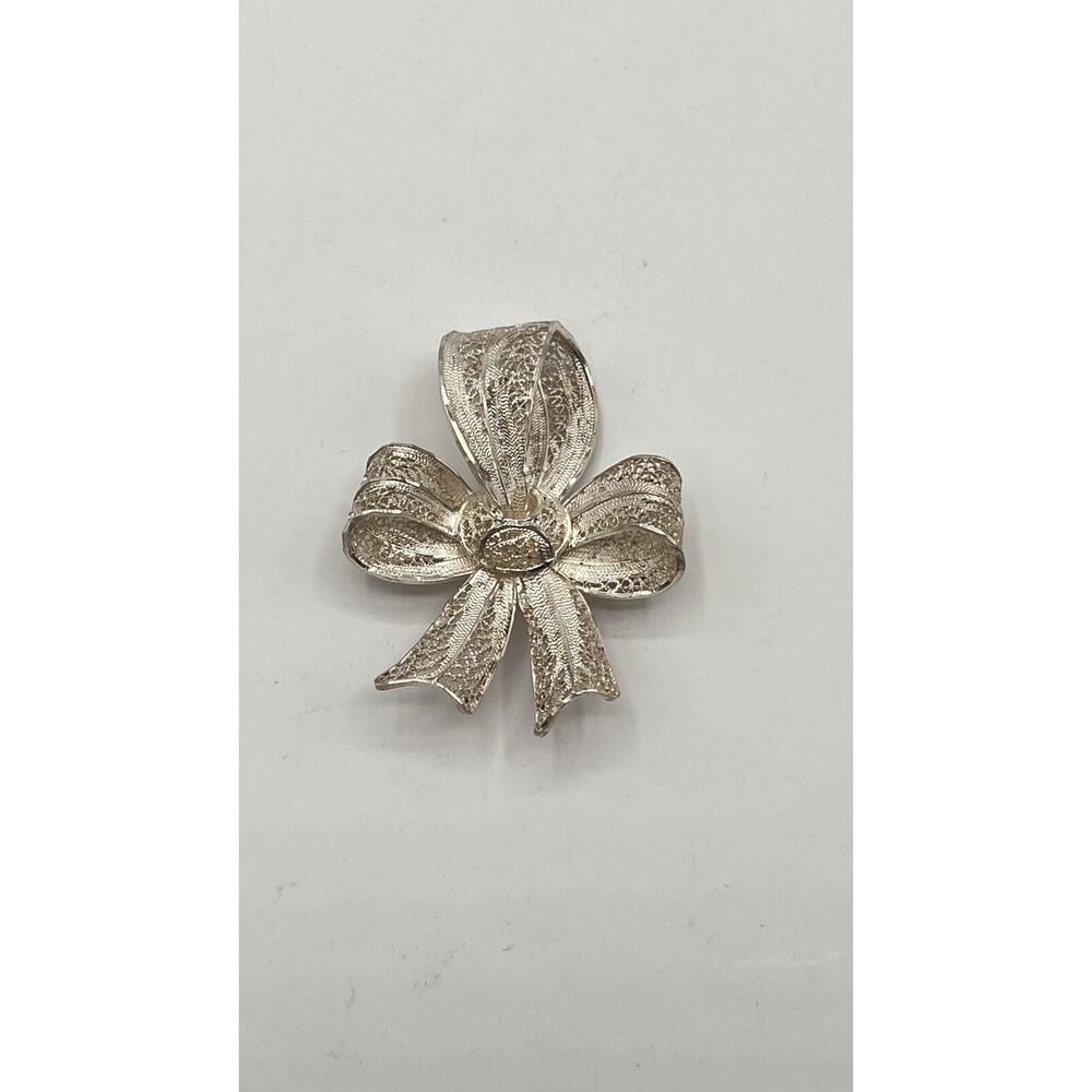 Antique Sterling Silver 925 Pin Topazio Portugal Filigree Ribbon Bow Open Work